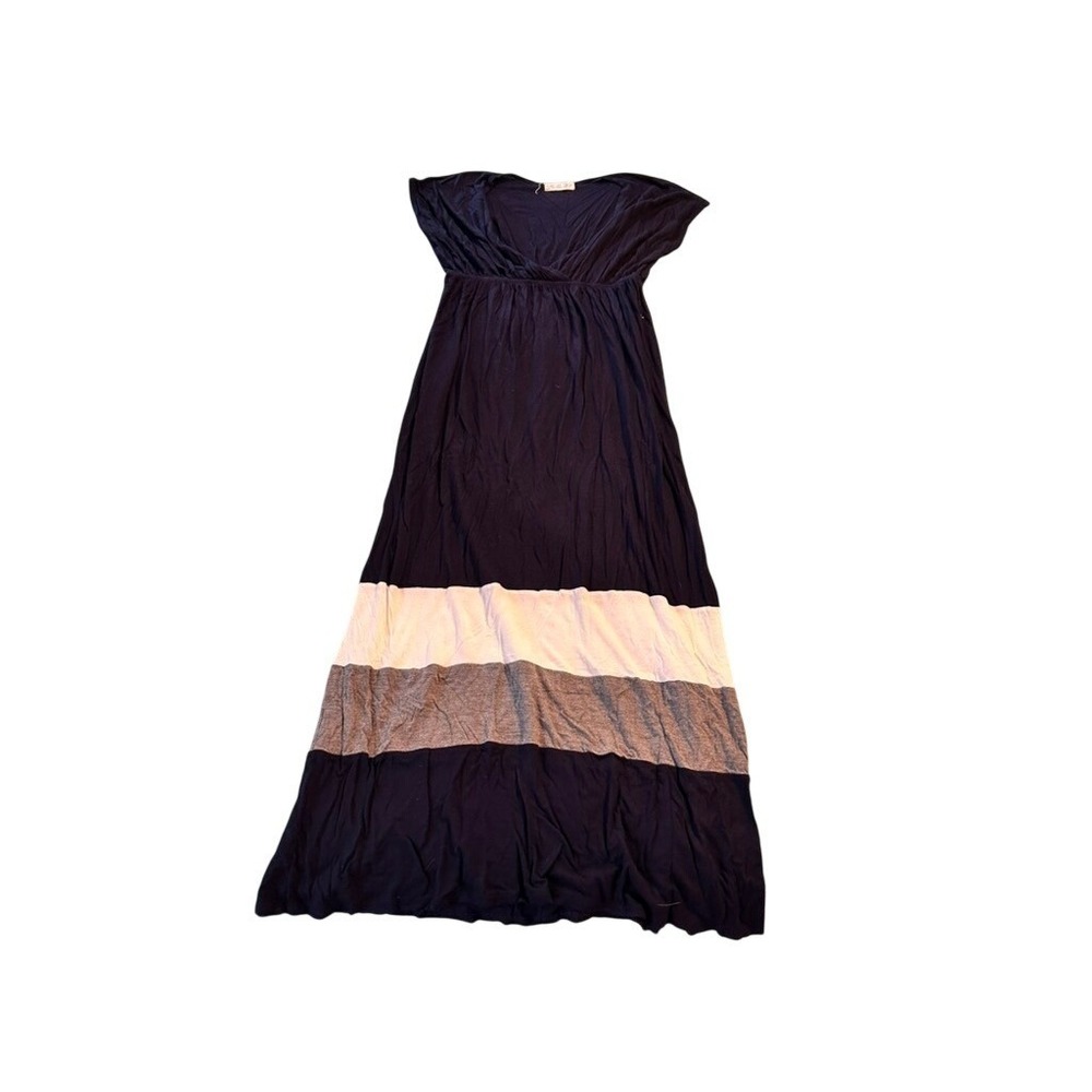 Pink Rose Women Navy Blue Colorblock Tiered Maxi Dress Surplice V-Neck Rayon M